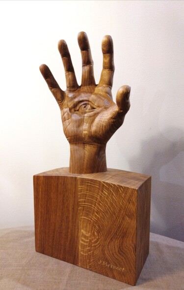 Skulptur mit dem Titel "Le regard de la main" von Julien Mermet, Original-Kunstwerk, Holz