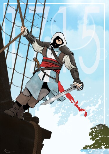 Artes digitais intitulada "AC - Edward Kenway" por Julien Rouleau, Obras de arte originais, Pintura digital