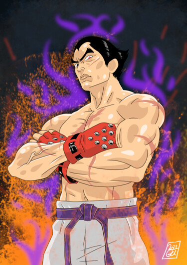 Digital Arts titled "Kazuya Mishima" by Julien Rouleau, Original Artwork, Digital Painting