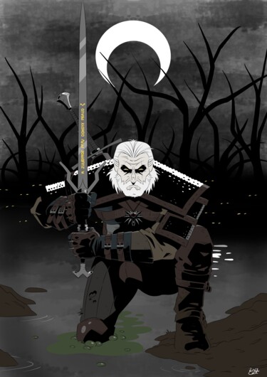 Digitale Kunst mit dem Titel "The Witcher" von Julien Rouleau, Original-Kunstwerk, Digitale Malerei