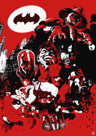 Цифровое искусство под названием "Batman - red & black" - Julien Rouleau, Подлинное произведение искусства, Цифровая живопись