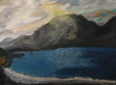 Painting titled "Le lac" by Julien Bonnivard, Original Artwork, Oil