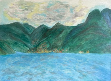Painting titled "Le lac de Côme" by Julien Bonnivard, Original Artwork, Oil