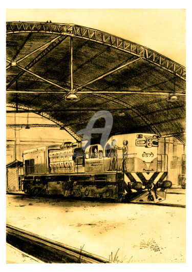 Disegno intitolato "Ferrocarriles Argen…" da Julien Cachemaille, Opera d'arte originale, Grafite