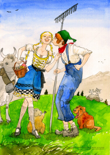 Painting titled "Katharina et Walter…" by Julien Cachemaille, Original Artwork, Watercolor