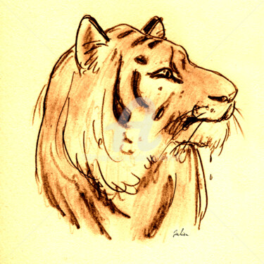 Tekening getiteld "Tigre" door Julien Cachemaille, Origineel Kunstwerk, Potlood