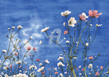 Malerei mit dem Titel "Le papillon blanc" von Julien Cachemaille, Original-Kunstwerk, Aquarell