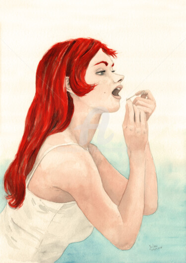 Peinture intitulée "Le fil dentaire" par Julien Cachemaille, Œuvre d'art originale, Aquarelle