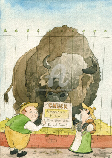 Malerei mit dem Titel "Bison bison bison" von Julien Cachemaille, Original-Kunstwerk, Aquarell