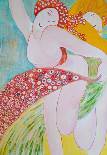 Painting titled "Danza della primave…" by Julienne Julie, Original Artwork, Acrylic Mounted on Cardboard
