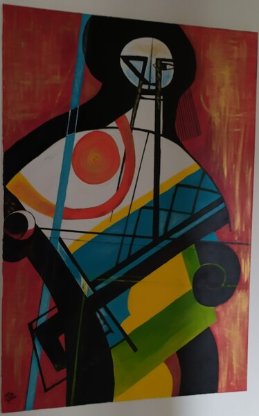 Schilderij getiteld "Il violinista - oma…" door Julienne Julie, Origineel Kunstwerk, Acryl Gemonteerd op Frame voor houten b…
