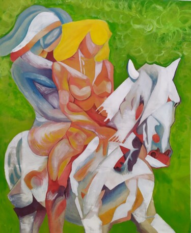 Painting titled "a cavallo" by Julienne Julie, Original Artwork, Acrylic