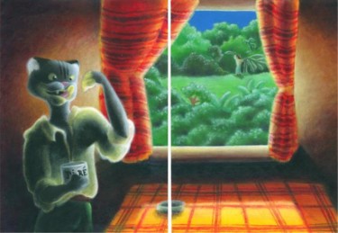 Dessin intitulée "Chien et chat (acry…" par Julien S, Œuvre d'art originale