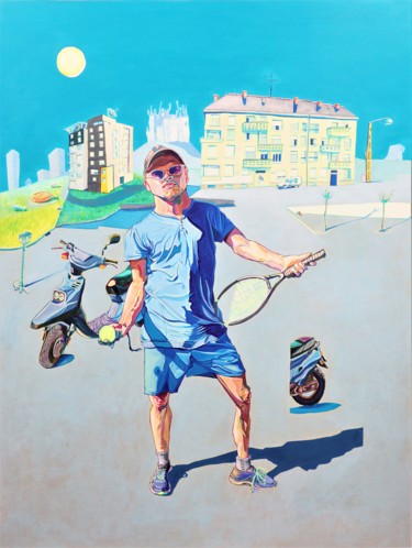 Painting titled "le tennisman" by Julien Sama, Original Artwork, Acrylic