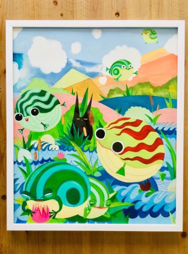 Картина под названием "- Flying frogs -" - Julie Paturange, Подлинное произведение искусства, Чернила