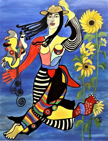 Painting titled "Danse avec l'oiseau" by Juliette B'Art, Original Artwork, Acrylic
