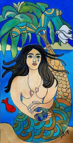 Pintura intitulada "La sirènes et la te…" por Juliette B'Art, Obras de arte originais, Acrílico