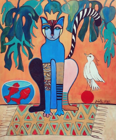 Malerei mit dem Titel "L'Ode au chat" von Juliette B'Art, Original-Kunstwerk, Acryl
