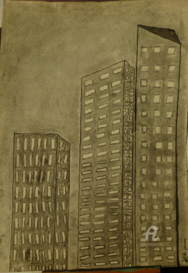 Drawing titled "Paris La Défense" by Juliette Jouanny, Original Artwork, Charcoal