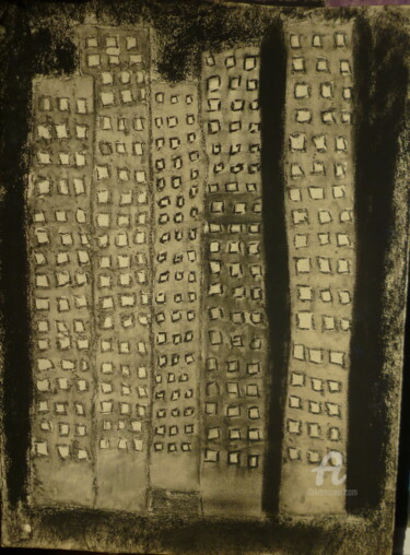 Zeichnungen mit dem Titel "Paris La Défense I" von Juliette Jouanny, Original-Kunstwerk, Kohle Auf Plexiglas montiert