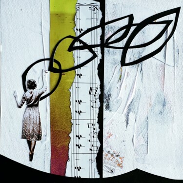 Collages titulada "Musicienne" por Julie Verhague, Obra de arte original, Collages Montado en Bastidor de camilla de madera