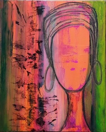 Schilderij getiteld "Soeur" door Julie Verhague, Origineel Kunstwerk, Acryl Gemonteerd op Frame voor houten brancard