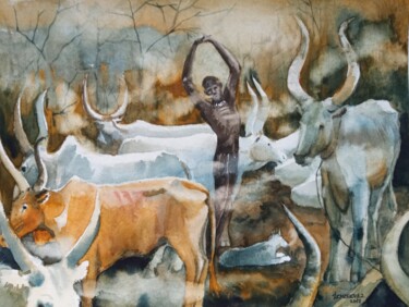 The morning in Uganda Peinture intitulée "The morning in Ugan…" par Julija Demenkova, Œuvre d'art originale, Aquarelle