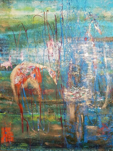 Peinture intitulée "Am Teich 120×90cm" par Julija Keil, Œuvre d'art originale, Acrylique