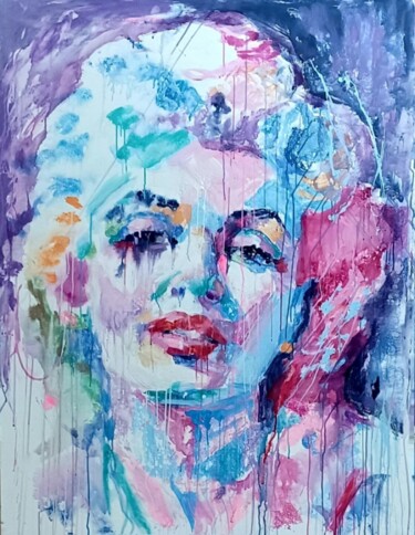 Painting titled "Marilyn Monroe" by Julijana Voloder, Original Artwork, Acrylic Mounted on Wood Stretcher frame