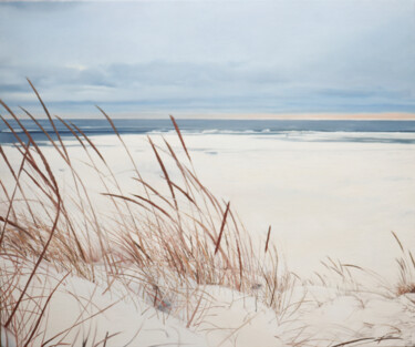 Painting titled "Seagrass Whispers" by Julija Usoniene, Original Artwork, Oil Mounted on Wood Stretcher frame