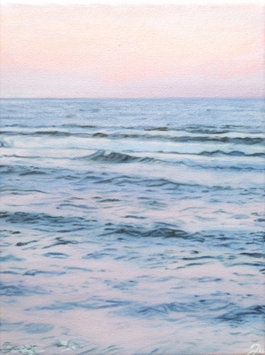 Painting titled "Mini seascape I" by Julija Usoniene, Original Artwork, Oil Mounted on Wood Stretcher frame