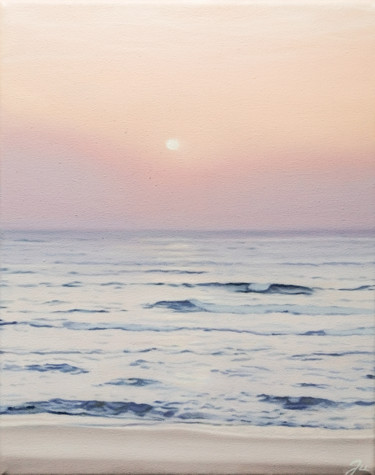 Peinture intitulée "Peach beach" par Julija Usoniene, Œuvre d'art originale, Huile Monté sur Châssis en bois