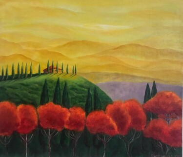 Painting titled "Italy Sunrise" by Iuliia Klimenkova, Original Artwork, Oil Mounted on Wood Panel