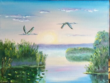 Картина под названием "Cranes" - Юлия Клименкова, Подлинное произведение искусства, Масло