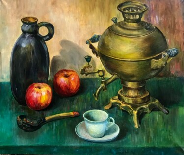 Картина под названием "За чаем" - Юлия Клименкова, Подлинное произведение искусства, Масло