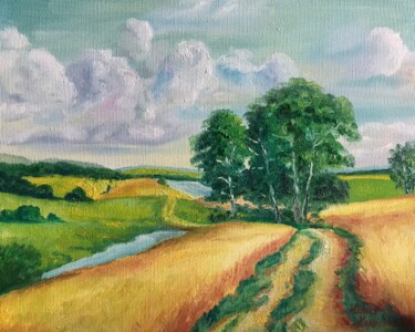 Painting titled "Fields" by Iuliia Klimenkova, Original Artwork, Oil