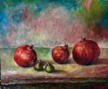Malerei mit dem Titel "pomegranate berry" von Iuliia Klimenkova, Original-Kunstwerk, Öl