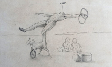 Zeichnungen mit dem Titel "Tarde de circo" von Julio Cesar Garcia Garnateo, Original-Kunstwerk, Bleistift