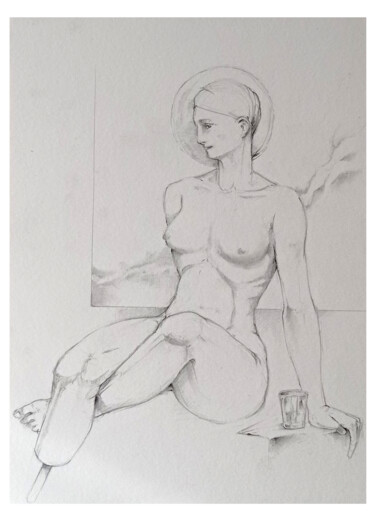 Desenho intitulada "mujer al fresco" por Julio Cesar Garcia Garnateo, Obras de arte originais, Lápis