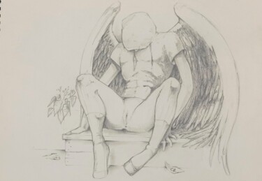 Drawing titled "Ángel descansando l…" by Julio Cesar Garcia Garnateo, Original Artwork, Pencil
