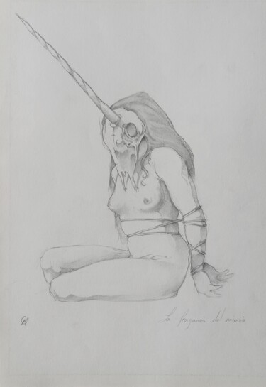 Drawing titled "El último unicornio" by Julio Cesar Garcia Garnateo, Original Artwork, Pencil