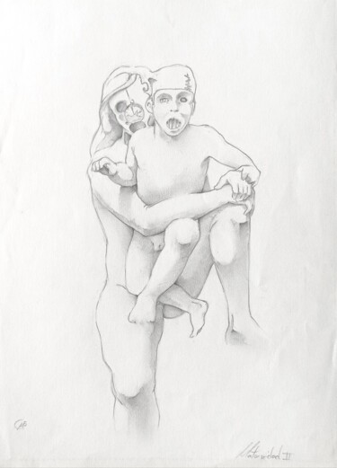 Рисунок под названием "Maternidad II" - Julio Cesar Garcia Garnateo, Подлинное произведение искусства, Карандаш