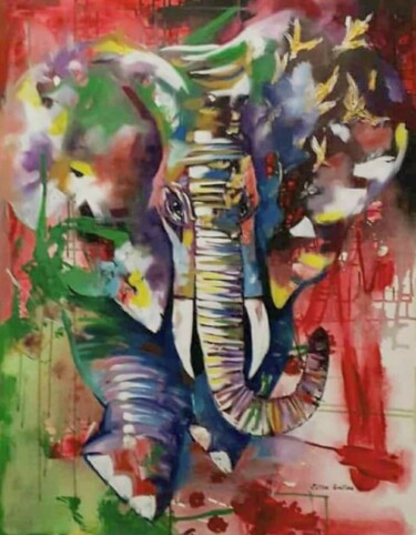 Peinture intitulée "Elefante Abstracció…" par Julio Cesar Quintana Borroto, Œuvre d'art originale, Acrylique