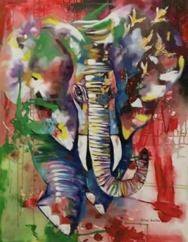 Pintura titulada "Elefante Abstracció…" por Julio Cesar Quintana Borroto, Obra de arte original, Acrílico