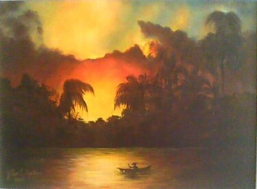 Pintura intitulada "Entardecer no rio b…" por Julio Cesar, Obras de arte originais