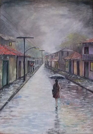 Картина под названием "Entardecer na chuva" - Julio Cesar, Подлинное произведение искусства