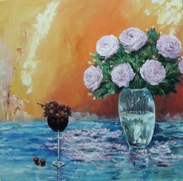 Pintura intitulada "Flores e vinho" por Julio Cesar, Obras de arte originais, Acrílico