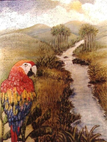 Pintura intitulada "Árara vermelha" por Julio Cesar, Obras de arte originais, Acrílico