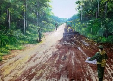 Painting titled "Militares na Amazôn…" by Julio Cesar, Original Artwork, Oil