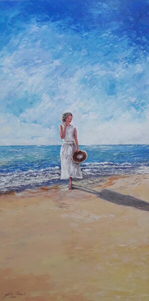 Painting titled "Caminhando na areia" by Julio Cesar, Original Artwork, Acrylic